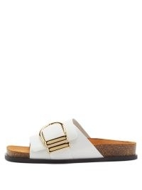 KHAITE Thompson white leather flat sandals | womens oversized buckle footbed flats