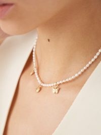 WILHELMINA GARCIA Three Charm pearl & 18kt gold-plated necklace – necklaces with small charms – freshwater pearls