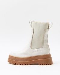 RIVER ISLAND WHITE WIDE FIT CHUNKY BOOTS ~ womens thick sole chelsea style boots