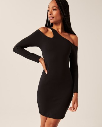 ABERCROMBIE & FITCH Asymmetrical Off-The-Shoulder Mini Dress in Black ~ glamorous LBD ~ cut out party dresses ~ asymmetric evening fashion - flipped