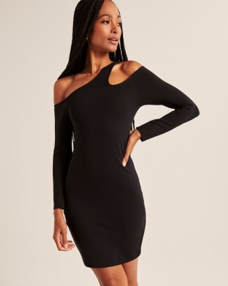 ABERCROMBIE & FITCH Asymmetrical Off-The-Shoulder Mini Dress in Black ~ glamorous LBD ~ cut out party dresses ~ asymmetric evening fashion