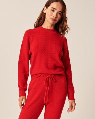 ABERCROMBIE & FITCH Cable Wedge Crew Sweater in Red ~ womens sportswear inspired fashion - flipped