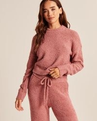 Abercrombie & Fitch CremeLuxe Crew Sweater Dusty Pink ~ womens textured luxe style sweaters