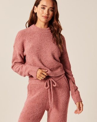 Abercrombie & Fitch CremeLuxe Crew Sweater Dusty Pink ~ womens textured luxe style sweaters - flipped