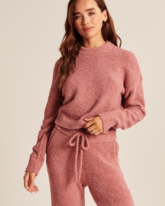 Abercrombie & Fitch CremeLuxe Crew Sweater Dusty Pink ~ womens textured luxe style sweaters