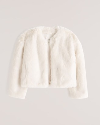ABERCROMBIE & FITCH Cropped Faux Fur Jacket Off White ~ luxe style crop hem jackets