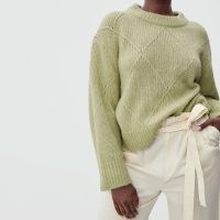 EVERLANE The Diamond-Stitch Cloud Crew in Sage ~ women’s soft green oversized sweaters ~ womens relaxed fit jumpers