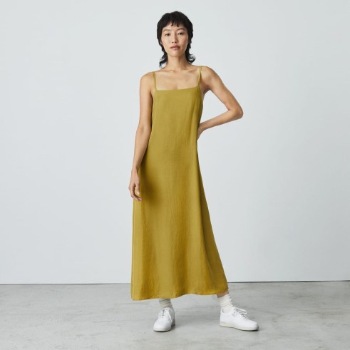 EVERLANE The Japanese GoWeave Slip Dress Green Opal ~ relaxed fit cami strap dresses - flipped
