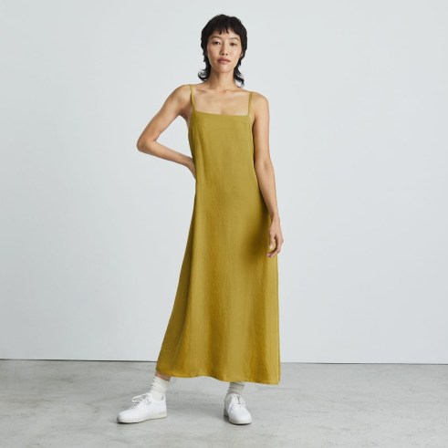 EVERLANE The Japanese GoWeave Slip Dress Green Opal ~ relaxed fit cami strap dresses