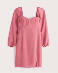 ABERCROMBIE & FITCH Long-Sleeve Corset Seamed Mini Dress in Pink ~ sweetheart neckline dresses ~ split hem