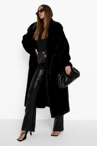 boohoo Luxe Faux Fur Longline Coat Black – glamorous winter coats