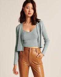 ABERCROMBIE & FITCH LuxeLoft Ribbed Tank and Cardigan Set ~ green fashion sets ~ tops and cardigans