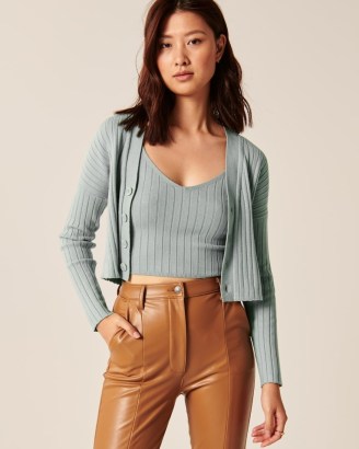 ABERCROMBIE & FITCH LuxeLoft Ribbed Tank and Cardigan Set ~ green fashion sets ~ tops and cardigans - flipped
