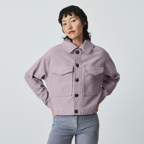 EVERLANE The Moleskin Utility Jacket in Lavender ~ womens utility style jackets ~ women’s casual organic cotton outerwear ~ GOTS-certified fashion - flipped