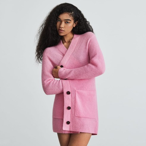 EVERLANE The Oversized Alpaca Cardigan Bubble Gum ~ womens pink button front patch pocket cardigans