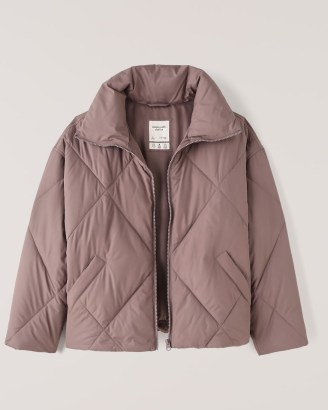 Abercrombie & Fitch Oversized Diamond Puffer in Mauve ~ womens on-trend padded jackets - flipped