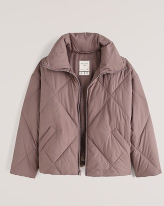 Abercrombie & Fitch Oversized Diamond Puffer in Mauve ~ womens on-trend padded jackets