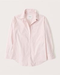 ABERCROMBIE & FITCH Oversized Poplin Button-Up Shirt Light Pink ~ womens curved hem shirts ~ wardrobe essentials