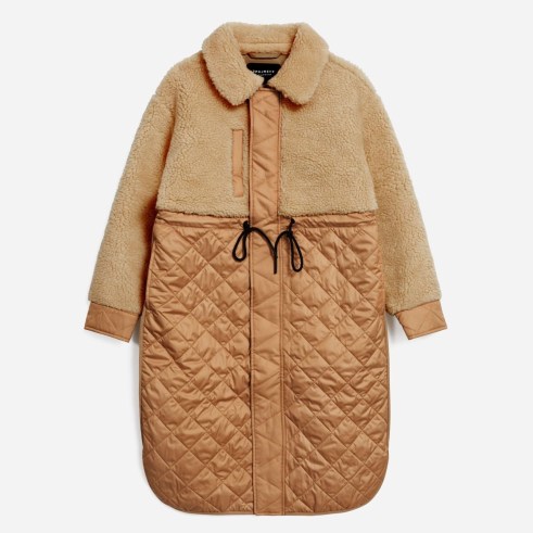 EVERLANE The Quilted Teddy Coat ~ womens fleece and quilt detail winter coats ~ drawcord waist outerwear - flipped