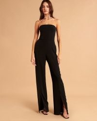 Abercrombie & Fitch Strapless Split-Hem Jumpsuit in Black ~ bandeau neckline ~ slit leg evening jumpsuits ~ party glamour