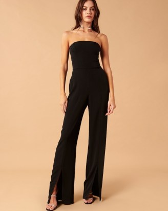 Abercrombie & Fitch Strapless Split-Hem Jumpsuit in Black ~ bandeau neckline ~ slit leg evening jumpsuits ~ party glamour - flipped