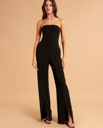 Abercrombie & Fitch Strapless Split-Hem Jumpsuit in Black ~ bandeau neckline ~ slit leg evening jumpsuits ~ party glamour