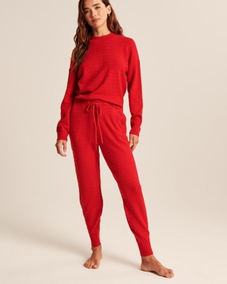 ABERCROMBIE & FITCH Sweater Joggers in Red ~ womens knitted jogging bottoms ~ women’s loungewear