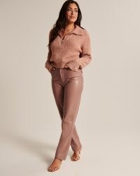 Abercrombie & Fitch Vegan Leather 90s Straight Pants in Pink-Brown ~ womens luxe style faux leather trousers