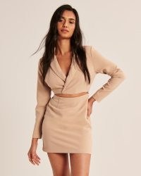 ABERCROMBIE & FITCH Wrap-Front Cutout Blazer Dress Light Brown ~ long sleeve cut out detail mini dresses