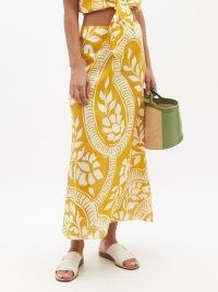 JOHANNA ORTIZ Curcuma floral-print linen midi skirt in yellow