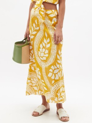 JOHANNA ORTIZ Curcuma floral-print linen midi skirt in yellow - flipped