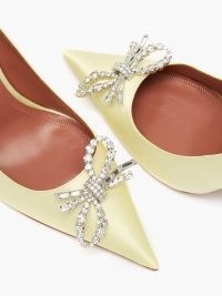 AMINA MUADDI Rosie crystal-bow yellow silk-satin pumps / luxe pointed toe courts / high stiletto heel court shoes / womens luxury designer footwear