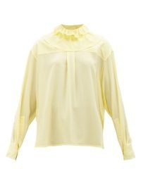 VICTORIA BECKHAM Ruffled yellow silk-crepe de chine blouse ~ ruffle high neck blouses