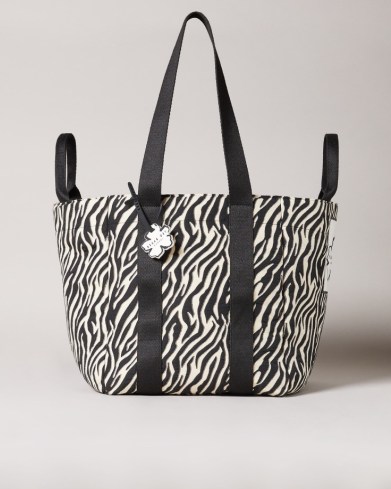 TED BAKER CAYZEBA Zebra Detail Large Nylon Tote / animal print shopper bags - flipped