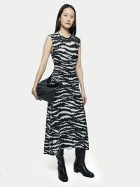 JIGSAW Zebra Print Knitted Dress Monochrome / sleeveless animal print midi dresses