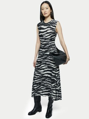 JIGSAW Zebra Print Knitted Dress Monochrome / sleeveless animal print midi dresses - flipped