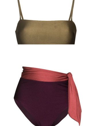 ZIMMERMANN Rosa scarf-tie bikini set – chic strappy / bandeau bikinis / womens glamorous colour block swimwear / high waist bottoms