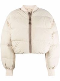 Acne Studios cropped quilted down jacket in mushroom beige – womens crop hem puffer jackets – casual padded outerwear