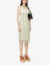 ACNE STUDIOS Dassa scoop-neck crepe midi dress sage green | sleeveless fitted bodice dresses with sheer overlay