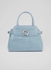 L.K. BENNETT ALANA BLUE CROC EFFECT SHOULDER BAG ~ luxe crocodile embossed leather top handle bags ~ chic handbags