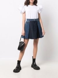 Alexander McQueen pleated panel denim mini skirt in blue | A-line flared hem skirts