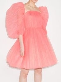 ANOUKI pink puff-sleeves A-line dress ~ voluminous sheer sleeve fit and flare dresses ~ tulle overlay party dresses