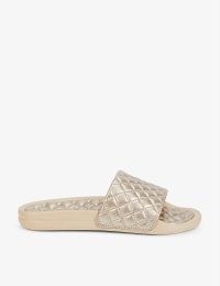 APL Lusso logo-embossed leather slides in metallic champagne – womens luxe quilted sliders