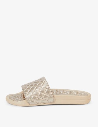 APL Lusso logo-embossed leather slides in metallic champagne – womens luxe quilted sliders - flipped