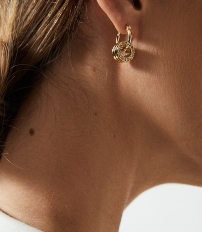 REISS ARABELLA CRYSTAL EMBELLISHED HOOP EARRINGS GOLD ~ contemporary feminine hoops ~ womens modern style fashion jewellery