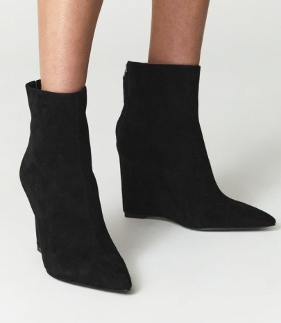 REISS ASHTON SUEDE WEDGE BOOT BLACK ~ high wedged pointed toe boots
