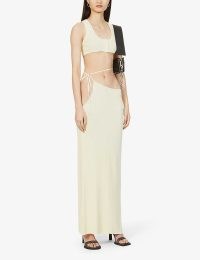 AYA MUSE Ancona cut-out stretch-woven maxi skirt in butter cream | strappy self tie waist skirts