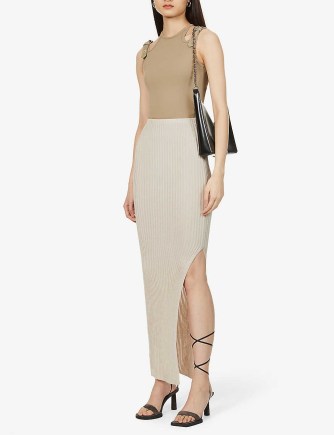 AYA MUSE Pisa high-waist stretch-woven maxi skirt in sand | long length split hem fitted skirts