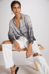 Cloth & Stone Ombre Buttondown Shirt Grey Motif / womens casual gradient print shirts