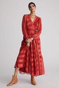 Let Me Be Shimmer Maxi Dress in Red / metallic finish dresses